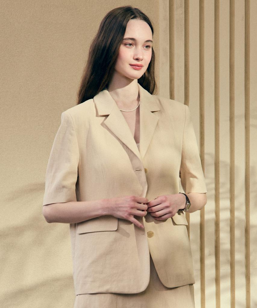 Nonlocal Linen Half Sleeve Jacket - Light Beige