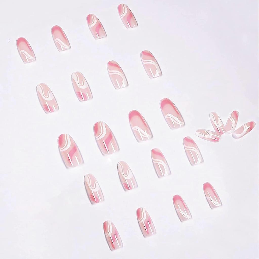 48 Pcs Glossy Press On Nails, Medium Stiletto Fake Nails, False Nails With Glue