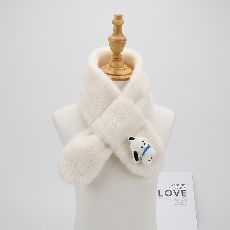 Adorable Kids' Furry Dog Scarf for Autumn/Winter - Cozy Single Color Cross Neck Warmer