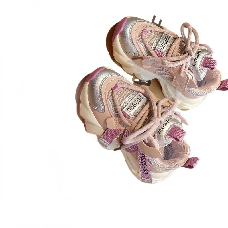 2024 Children Sneakers for Girls Autumn New Fashion Korean Style Soft Bottom Anti-slippery Breathable Air Mesh Versatile Shoes