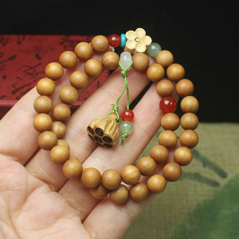 8mm Barbie Sandalwood Double Loop Beaded Bracelet Lotus Pod Pendant Chinese Style Wooden Hand Jewelry Fashion Daily Decor