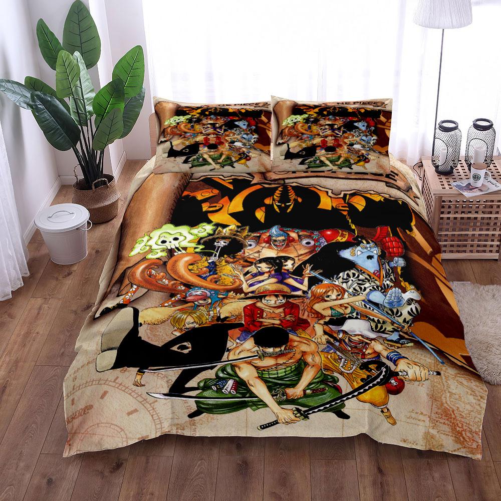 Anime O-Ones Pieces Bedding Set Japanese Luffys Duvet Cover Pillowcase for Children Boys Gift Single Queen King Size