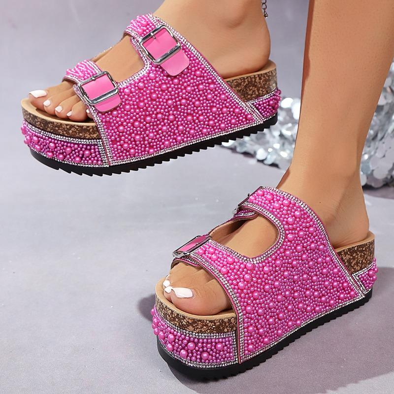 Slippers Women's Summer Thick-soled Pearl Rhinestone Sandals and Slippers