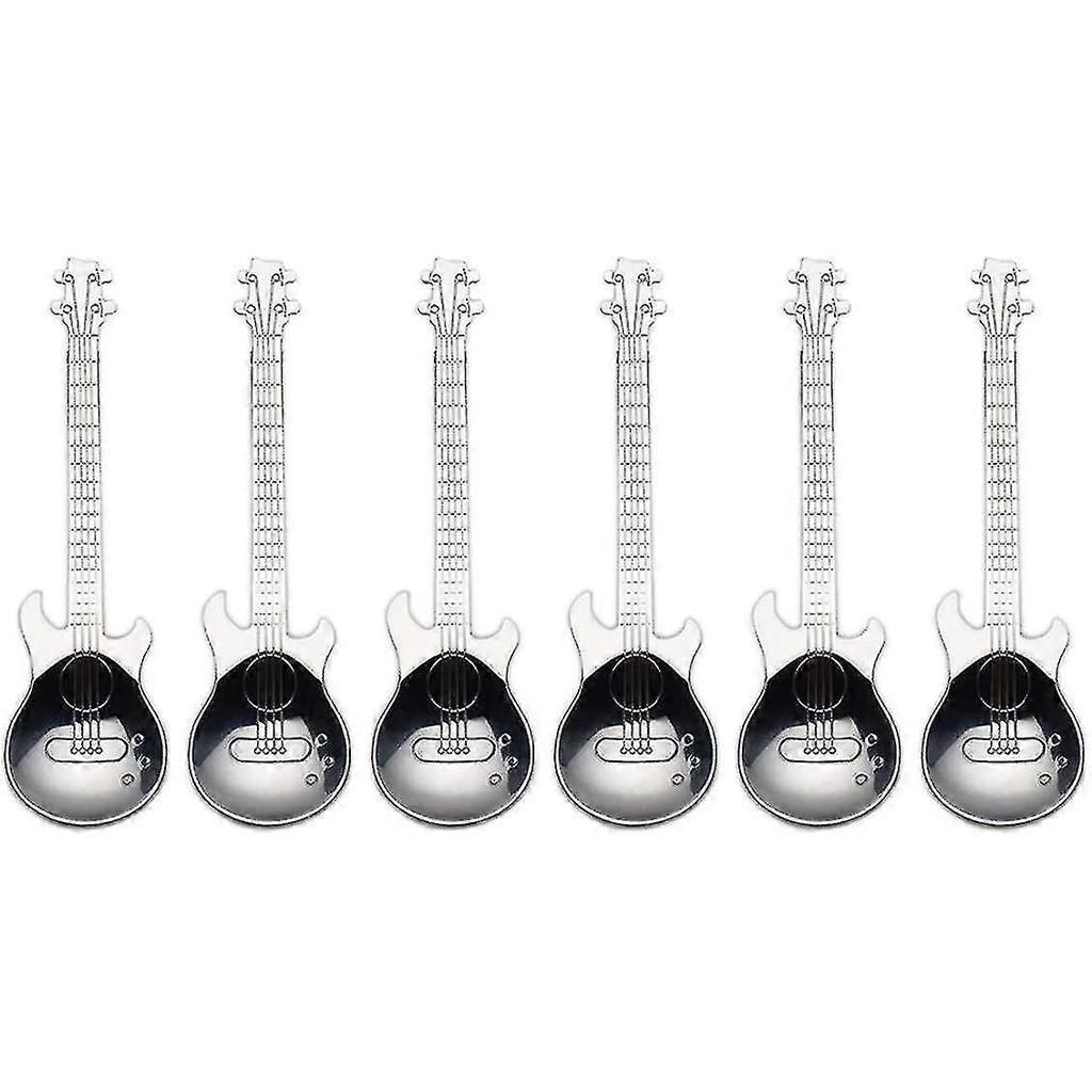 Guitar Coffee Spoons 6-park Creative Cute Spoons 18/10 Stainless Steel Teaspoons Guitar Shaped