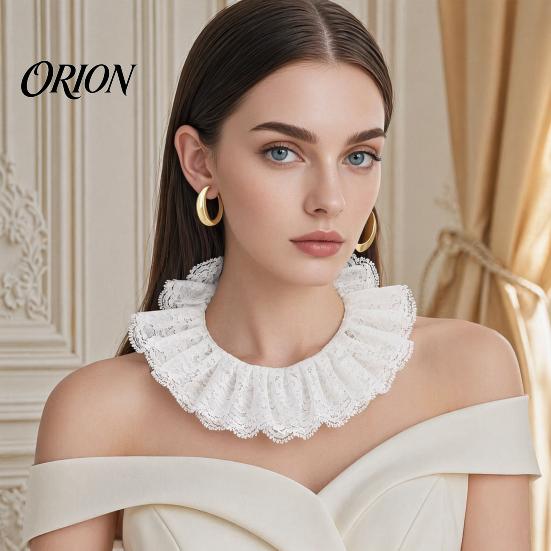 Lace Collar Ruffle And Wrist Cuff Sleeves Set, Vintage Clown Costume, White Victorian Choker Accessories for Halloween Cosplay, Tea Party Style