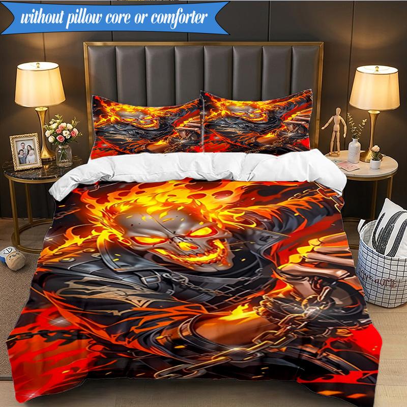 3PCS Ghost-Rider On Fire Bedding Set,Including 1pc Duvet Cover And 2pcs Pillowcases Perfect for Bedroom, Dormitory, Fan Christmas gift