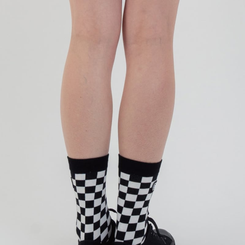 DOYOUKNOWMC ALL SEASON Gingham Check Intarsia Jacquard Logo Black Socks