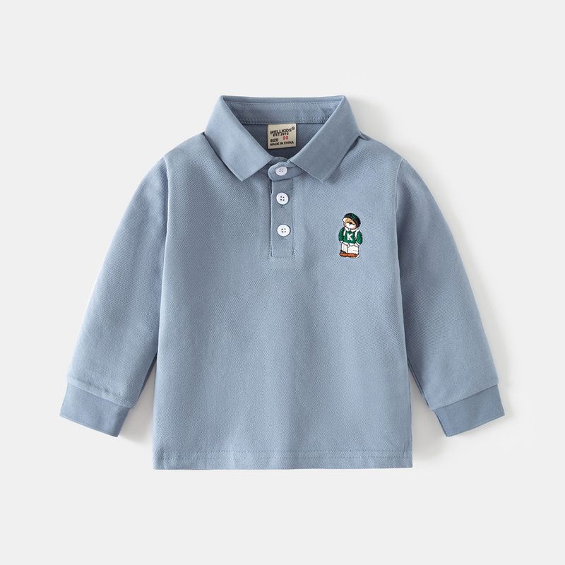 Children's Polo Shirt Clothes Boy's Long-Sleeved T-shirt Polo Collar Top Children Spring and Autumn Bear Bottoming Shirt Children's Clothing