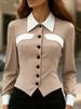 European 2025 Fashion Slimming Color Block Long Sleeve Women's Shirt
