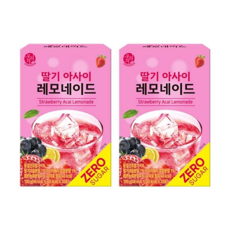 Wooritea SONGWON Suikervrije IJsthee Ades 5g x 20 Zakjes Strawberry Acai Lemonade 20T x 2