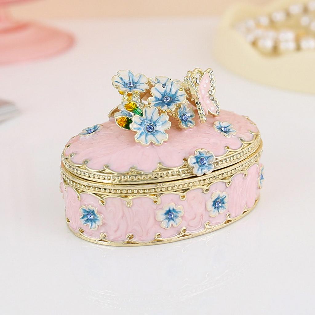 Hand Painted Trinket Box Enamel Vintage Jewelry Storage Box Metal Jewelry   Decorative Rings Earrings Necklace Box
