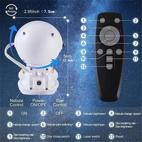 Astronaut Galaxy Projector Night Light –360° Rotating Nebula Star Projector with Remote, Timer Kids’ Bedroom, Home, Gifts, Toys
