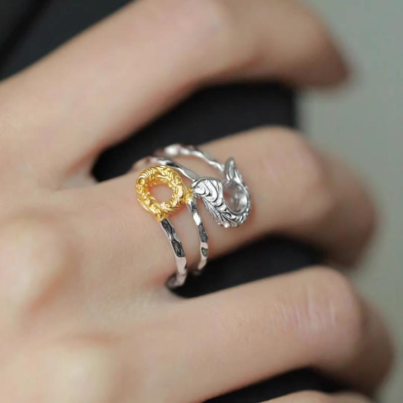 Eleganter Vintage Damast Muster Kupferring für Damen Verstellbare Größe Modeaccessoire