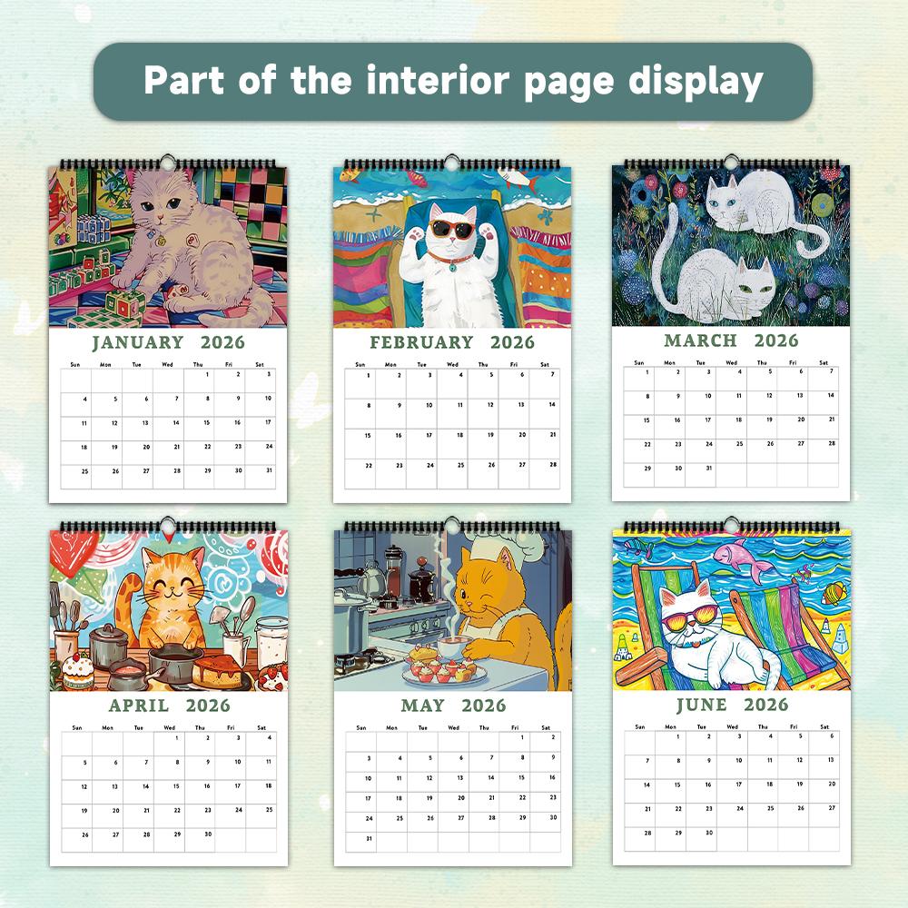1pc 2026 Wall Calendar, Cute Cat Theme, 12 Months Monthly Plan, Perfect Gift for Birthday, Christmas, New Year