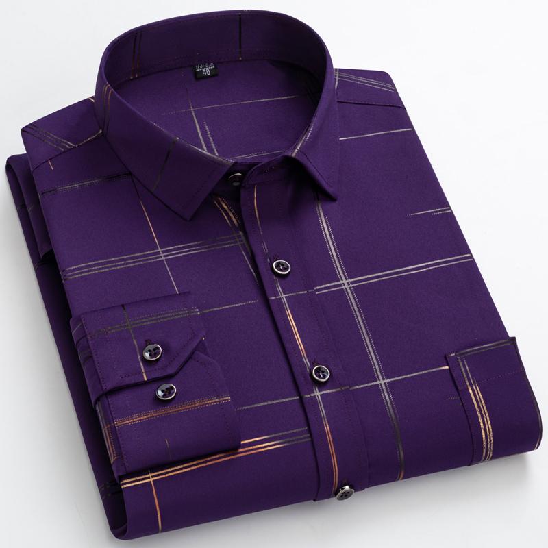 Stripe Print Casual Button Up Long Sleeve Easy-Care Shirt With Chest Pocket, Slightly Stretch Men's Semi-formal Dress Shirts