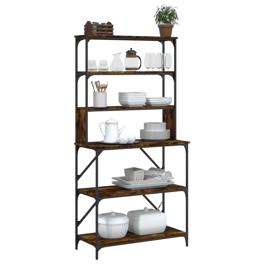 Baker s Shelf with 6 Shelves Smoked Oak Finish 90 x 40 x 180 cm Engineered Wood