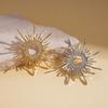 Vintage Long Hollow Sun Pin Corsage Ornament Metal Glossy Brooch Zircon Sun Brooch  Party