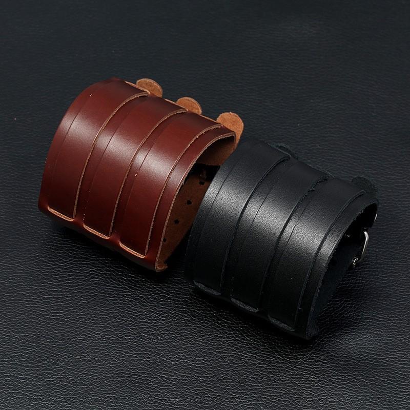 Mens Leather Biker Bracelet Punk Style Geometric Handmade Adjustable Wristband Motorcycle Riding Gear