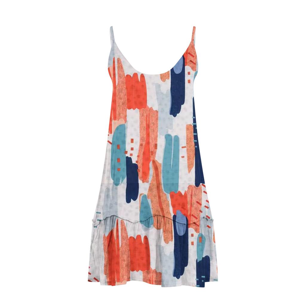 Plus Size Women's Halter Dress Adjustable Buckle V-Neck Big Swing Sleeveless Printed Dresses