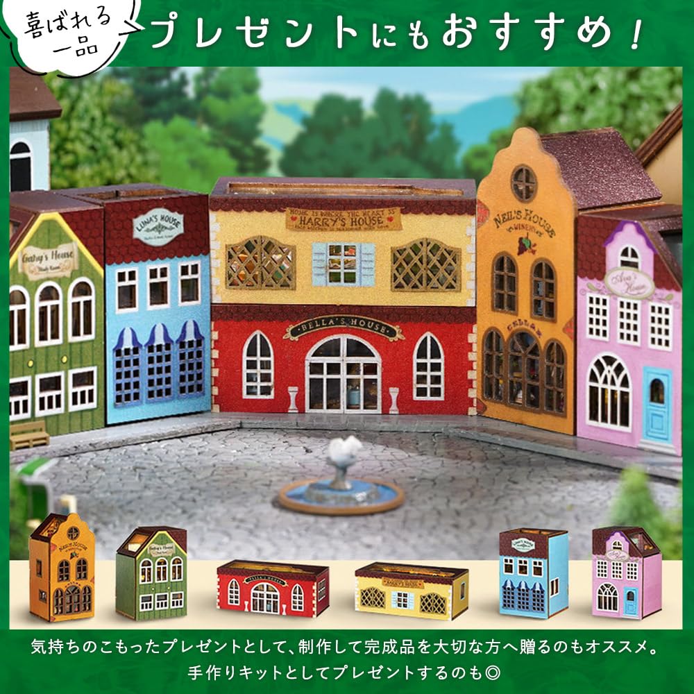 moin moin Dollhouse Miniature Handmade Kit Set Freely Arranged and Stacked Colorful City of and Rabbit Light Blue Blue LED Light with Removable Front