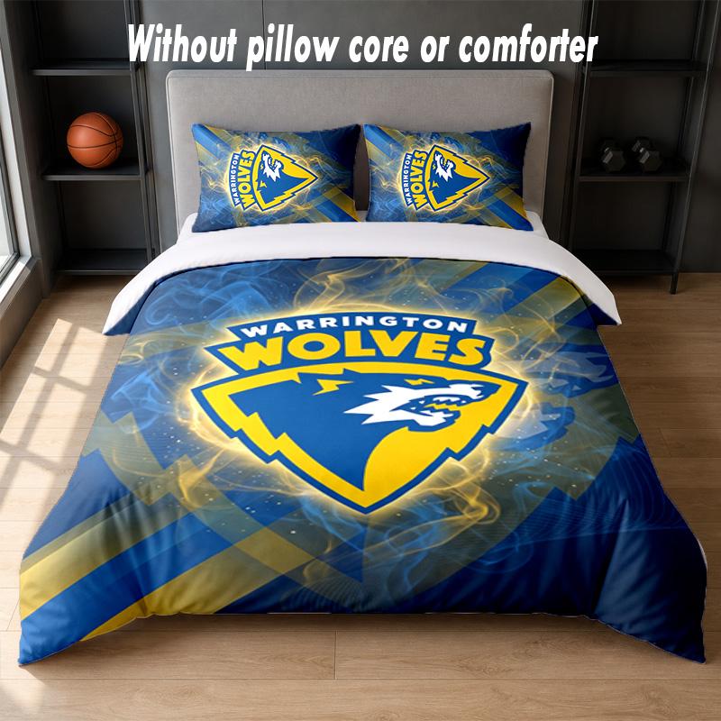 Warrington Wolves Design Bed Bedding Set 1 Duvet Cover + 2 Pillowcases Soft Breathable Household Bed Linens