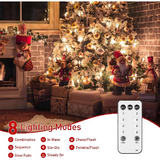 400 LEDs Christmas Tree Lights,LED Christmas Lights with 8 Light Modes,Timer& Memory Function,Remote Control,16 Strands 6.6FT String Light for