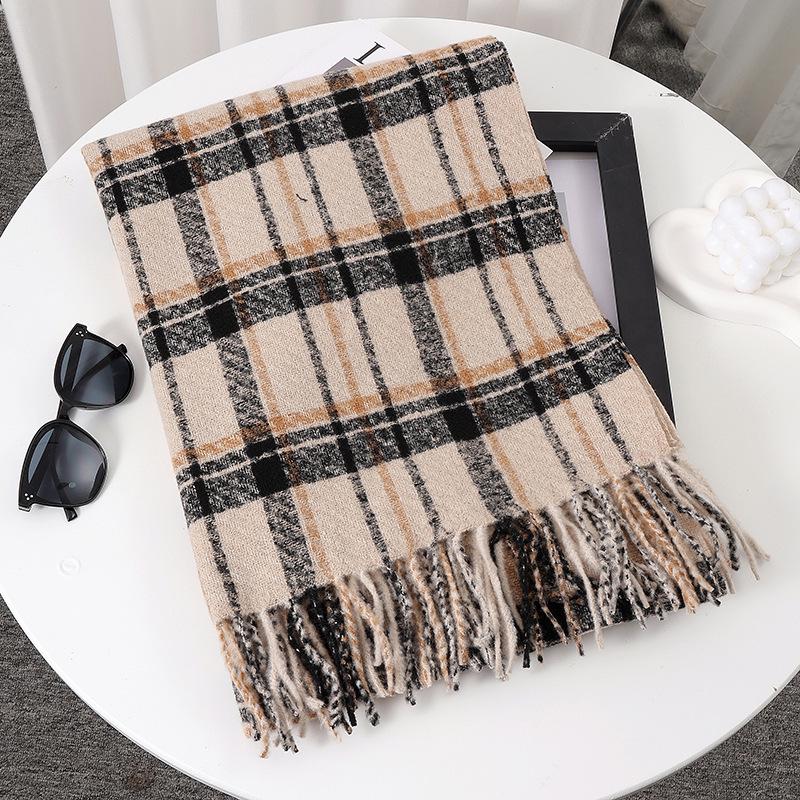 Women's Faux Cashmere Plaid Scarf - Korean Style, Thick & Warm Autumn/Winter Shawl