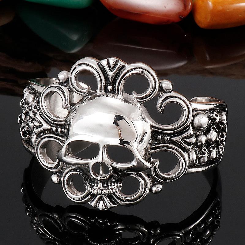 Titanium Steel Jewelry Skull Hollow Wide Open Bracelet Accessories 