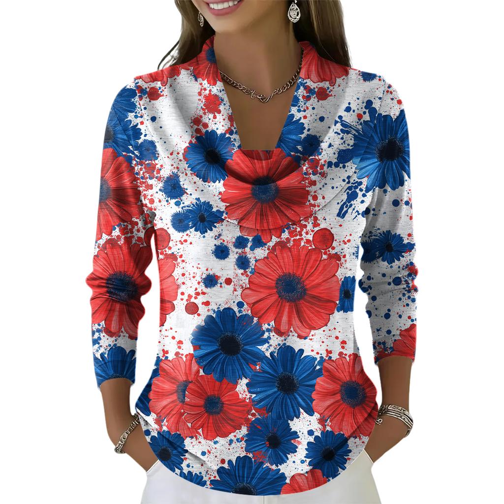 Women's Casual And Fashionable Round Neck Long Sleeved Printed Top Sweater