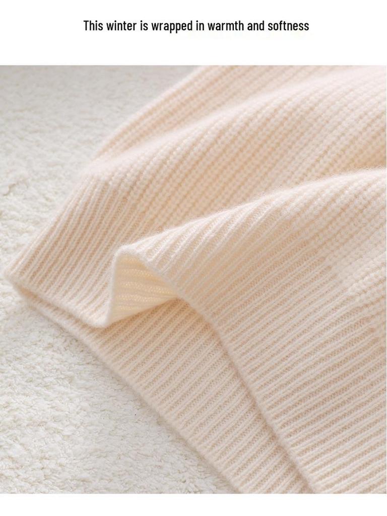 Kids' Cherry Jacquard Wool Pullover Sweater, Unisex Half-Zip Ribbed Base Layer