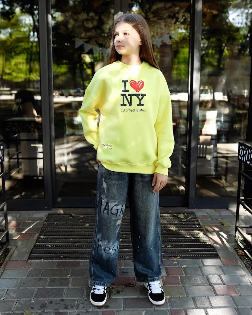 Mädchen Oversize Warmes Sweatshirt – Bedruckter Text, Winter, 6416-025-33 HC