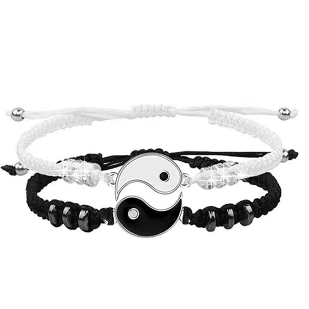 

2pcs Tai Chi Yin Yang Couple Bracelet for Lover Handmade Woven Baided Rope Adjustable Bracelets Friendship Bangles Jewelry Gift 18cm adjustable