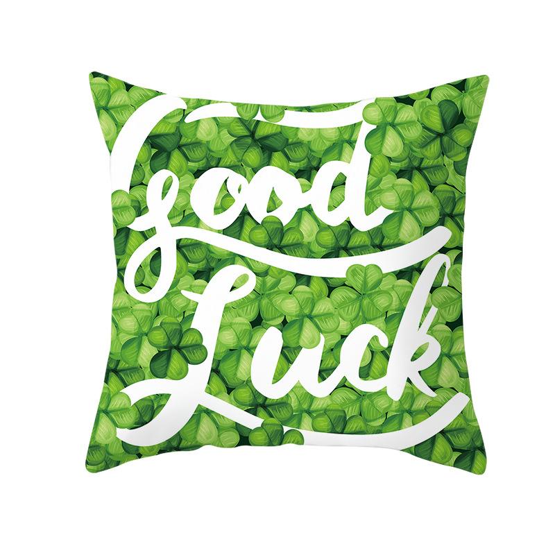 Home St. Patrick's Day Green Peach Velvet Cushion Cover National Day Four-Leaf Clover Cushion Cover