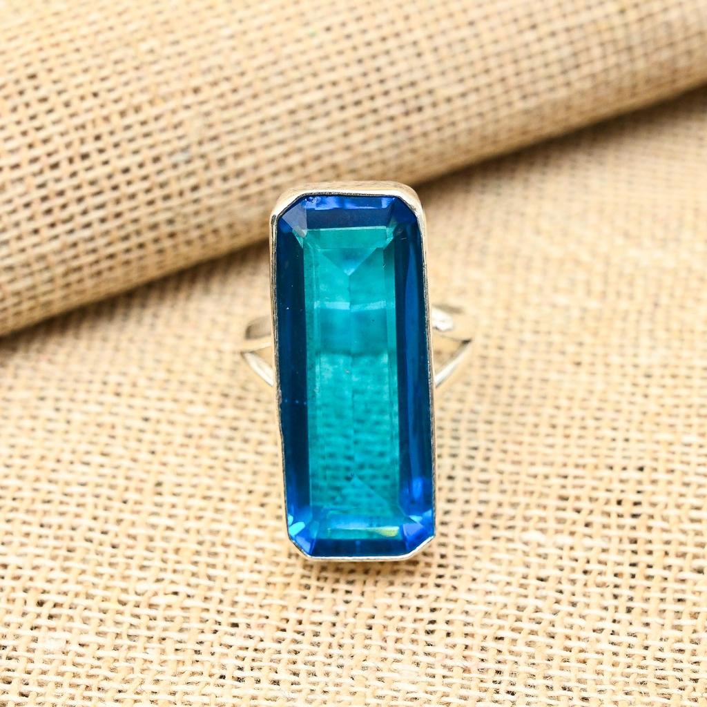 Attractive Blue Topaz Gemstone Handmade 925 Solid Sterling Silver Jewelry Ring For Women