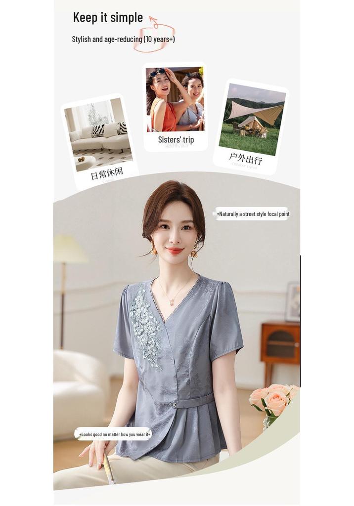 2026 Elegant New Style Chinese Jacquard Embroidered Short-Sleeve Summer Top