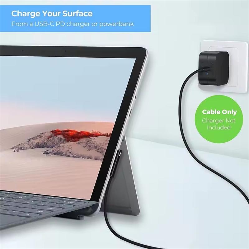 PD 65W Schnellladekabel USB Typ C Stromversorgung für Microsoft Surface Pro 7 3 4 5 6 15V 3A Tablet-Ladegerät USB C Adapterkabel