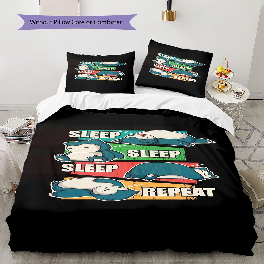 3Pcs Snorlax Bedding Set Kawaii Pokemon Printed Duvet Cover Soft Comfortable Bedroom Decoration