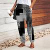 Women Geometry Printing Pants Lace Up Elastic Waist Loose  Trousers Casual Long Pants Trousers with Pockets