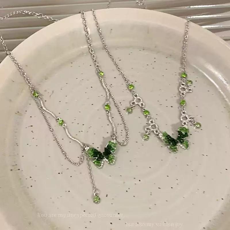 Green zircon butterfly necklace accessories women's collarbone chain neck chain light luxury niche