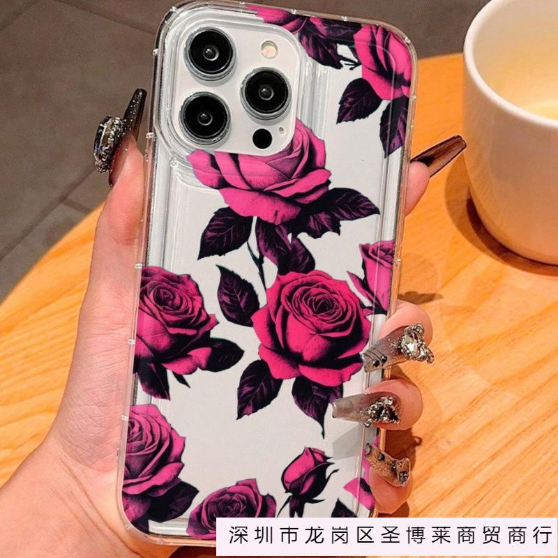Rose red roses are suitable for Apple 16pro mobile phone case 15pro transparent 1413 airbag 12 trend 11 explosion