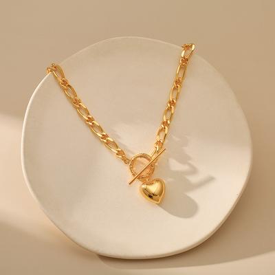 Minimalist Ot Clasp Heart Pendant Necklace Vintage Chain Sweater Chain