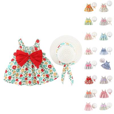 Summer Kids Sleeveless Dress & Hat Set - Cute Floral Print Princess Outfit