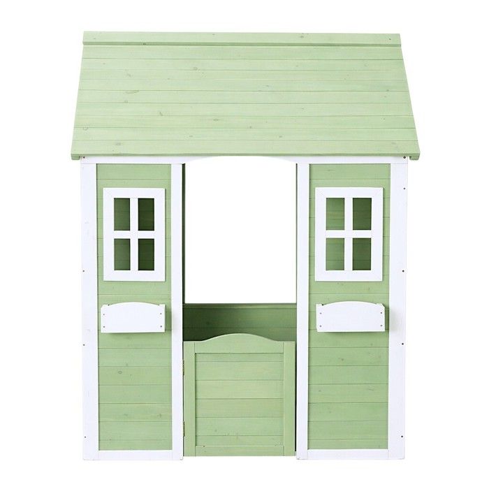 Maisonnette enfant - GINGER HOME - Bois massif - Vert et blanc - Extérieur 107 x 90 x 144 cm