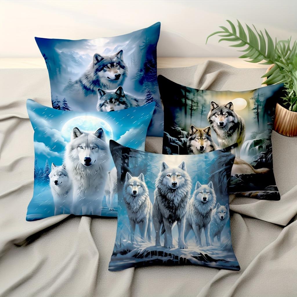 4pcs Colorful Wolf - Peach Skin Velvet Pillowcase