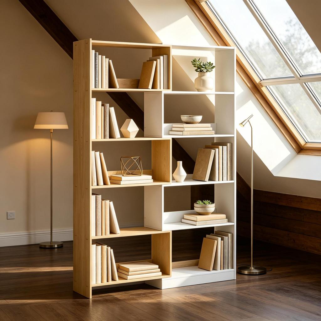 Rotating Corner Bookcase 350 degrees on 5 Levels, Expandable Storage Shelf in L-Shape, Bookshelf (only with bookshelf)
