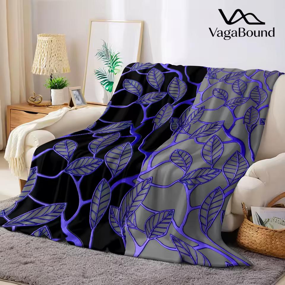 Purple Leaf Silhouette Flannel Blanket Warm Soft Halloween Christmas Decorative Couch Warm Cozy All-Season Gift