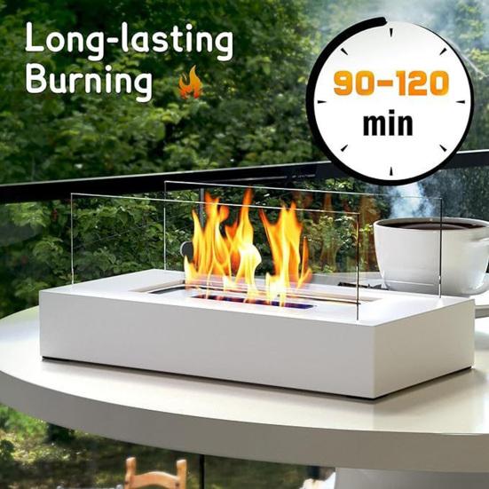 Firepit with Dual Glass Panels Desktop Indoor Outdoor Backyard Balcony Portable Patio Rectangle Fireplace Heavy Duty Stove Warmer Decoration