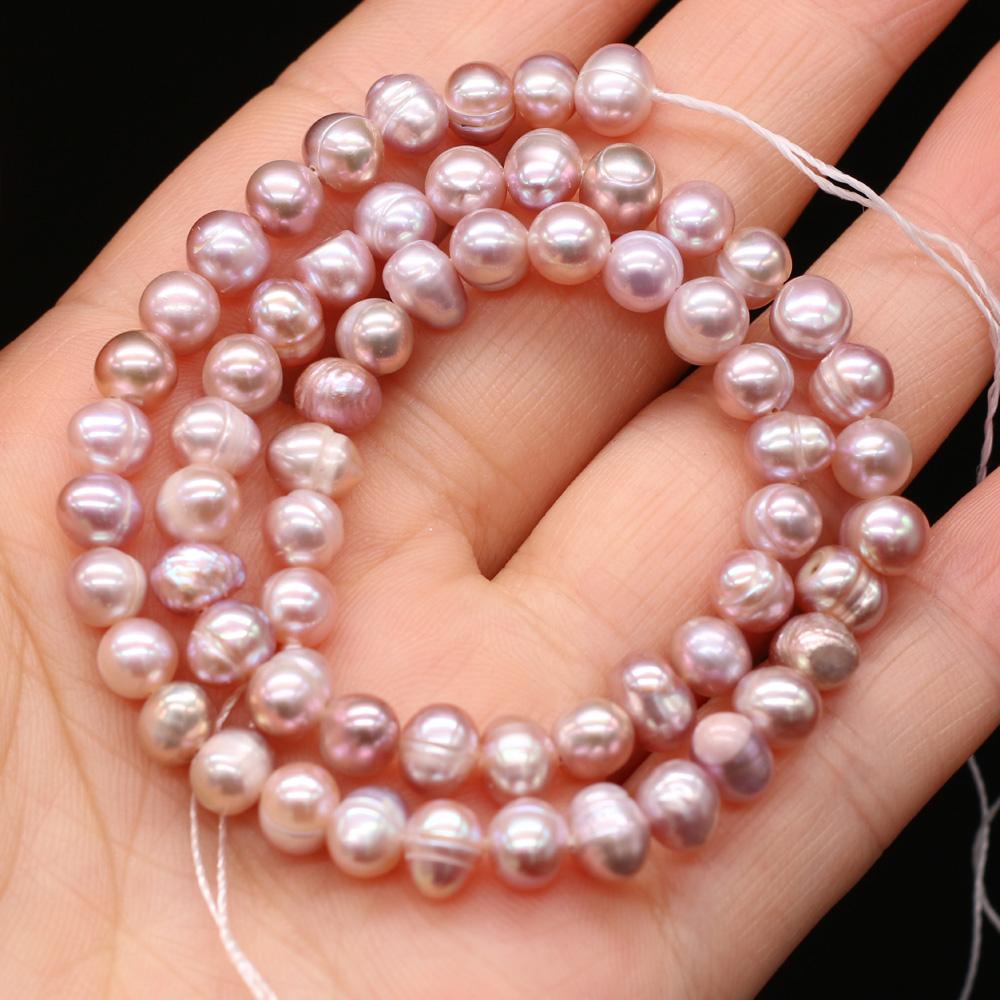 1String, Purple Natural Freshwater Pearls, Handcrafted Round Pearl Beads for DIY Necklaces, Jewelry Making Supplies 36cm 1String/5-6mm-36cm фиолетовый