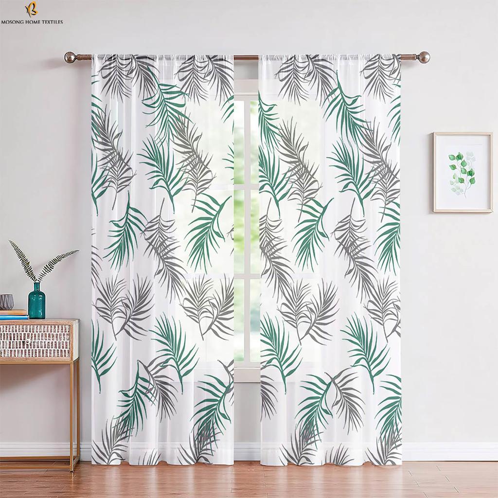 2pcs Tropical Vegetation Leaves 3D Printed Curtain Rod Pocket Machine Washable Bedroom Living Room Kitchen Decorative Curtains