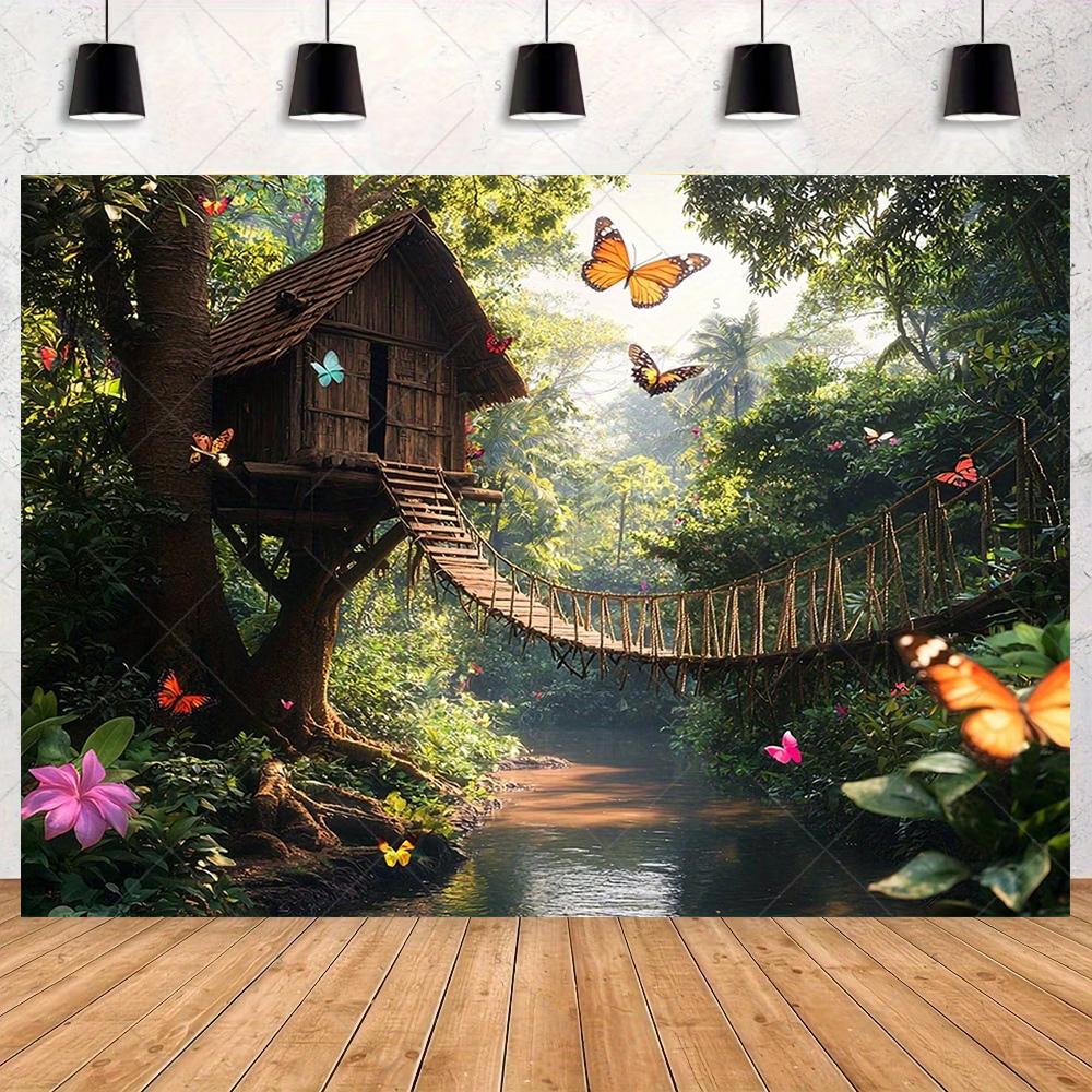 Cartoon Treehouse Theme Birthday Party Decoration Banner Fairytale Forest Library Background Baby Shower Supplies Photo Studio347